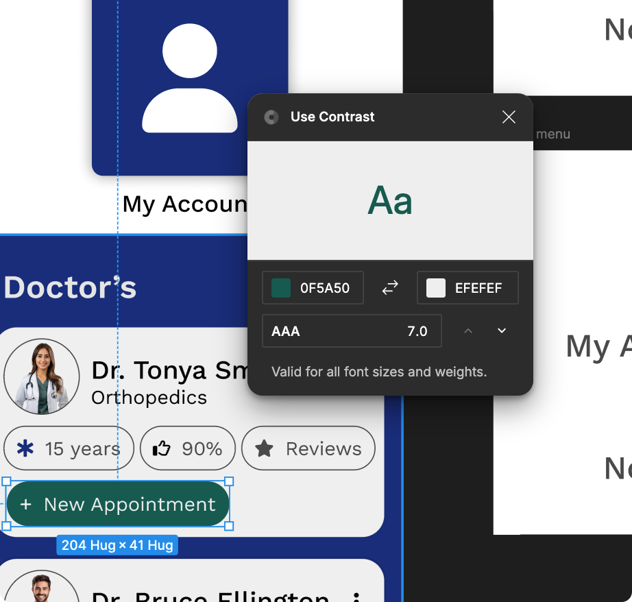 "Use Contrast" Figma plug-in being used on Care Companion app